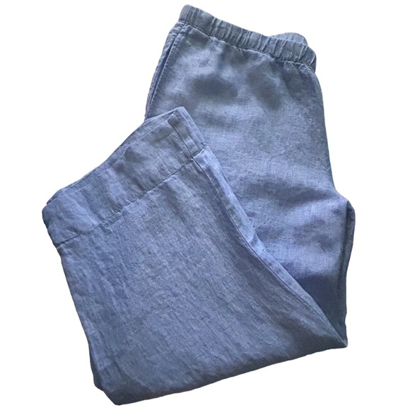 J. Jill Love Linen Sky Blue Cropped Wide Leg Pants Trousers Earth Friendly Capri - Picture 2 of 9